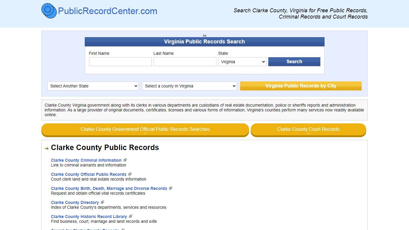 Clarke County Virginia Free Public Records - Court Records - Criminal ...